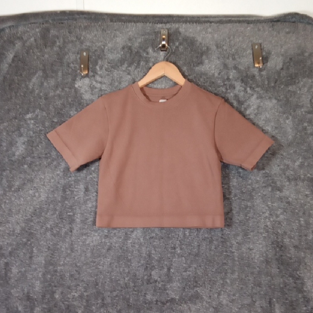 Everlane Seamless Crop Tee Brown Stretchy Short Sleeve Womens Xl Fitted